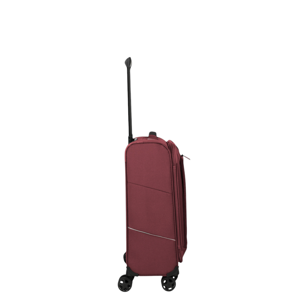 Lieblingstasche Skaii Trolley 4W S in burgundy with four wheels and extendable handle, side view