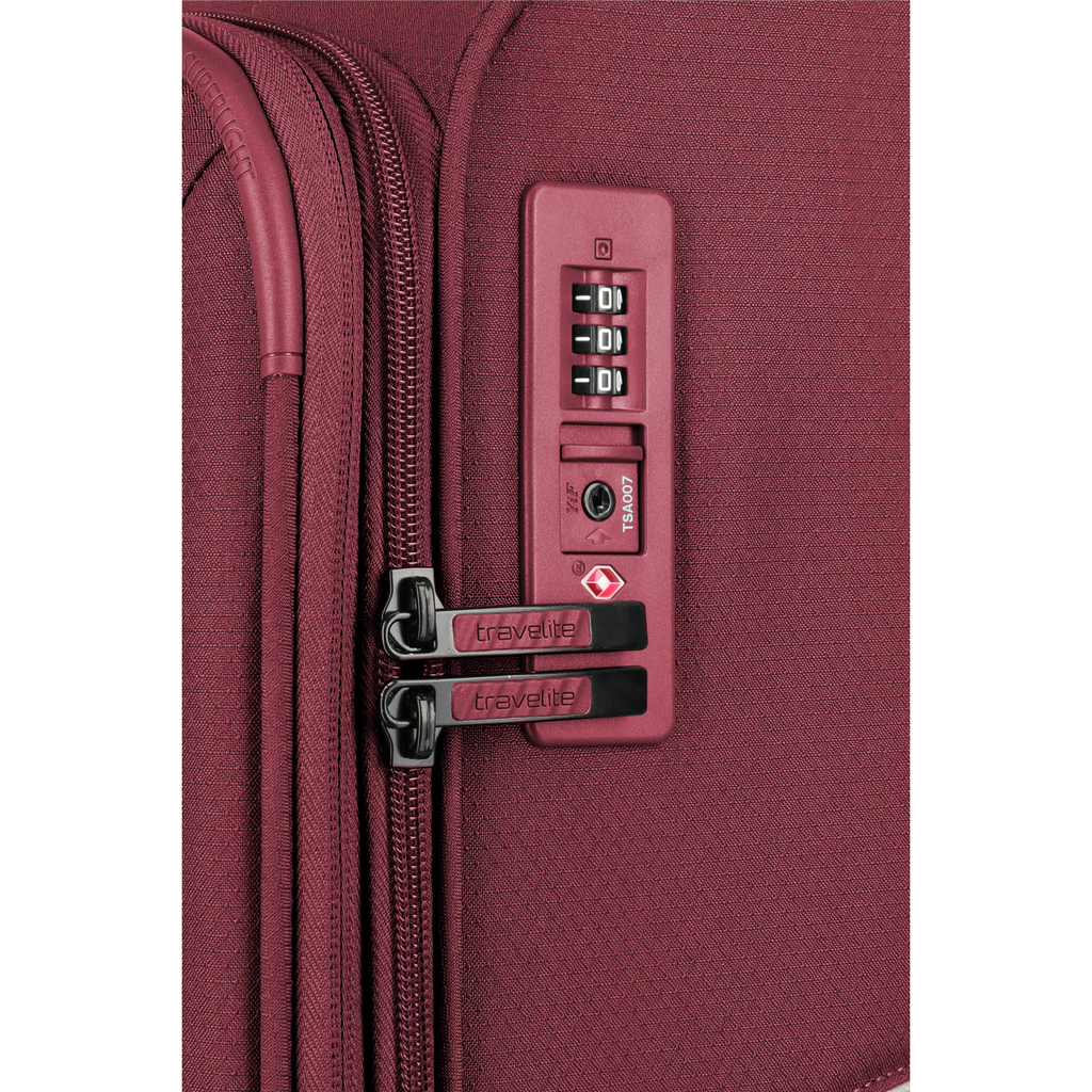 Lieblingstasche Skaii Trolley 4W L exp in burgundy with integrated TSA combination lock and durable zipper pulls