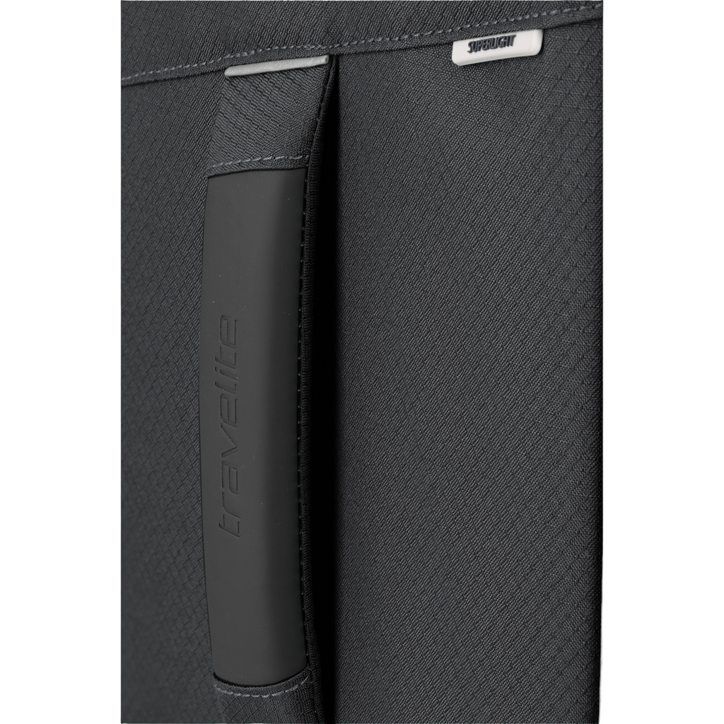 Lieblingstasche Skaii Trolley 4W S black suitcase handle with Travelite branding and superlight label detail