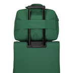 Lieblingstasche Skaii Weekender in green, featuring a trolley sleeve attached to a matching green suitcase handle.