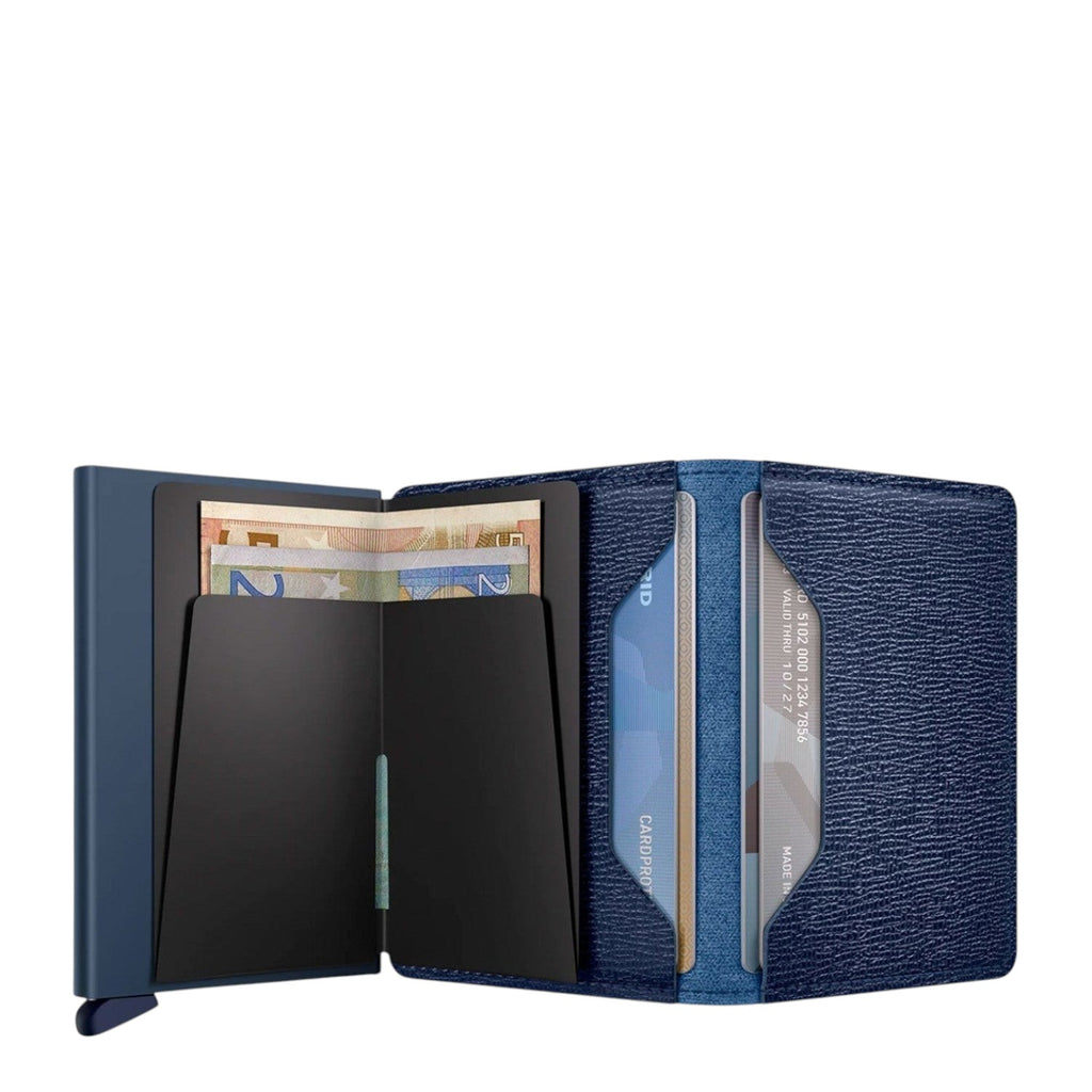 Lieblingstasche Secrid Slimwallet in navy blue leather with card protector mechanism and interior banknote storage