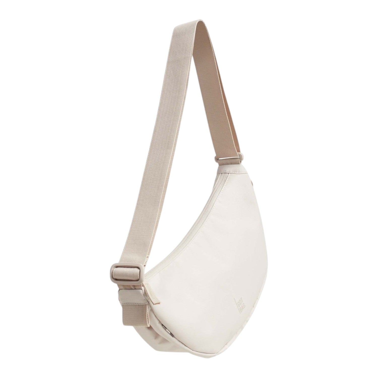 Lieblingstasche small off-white crescent-shaped crossbody bag with adjustable strap.