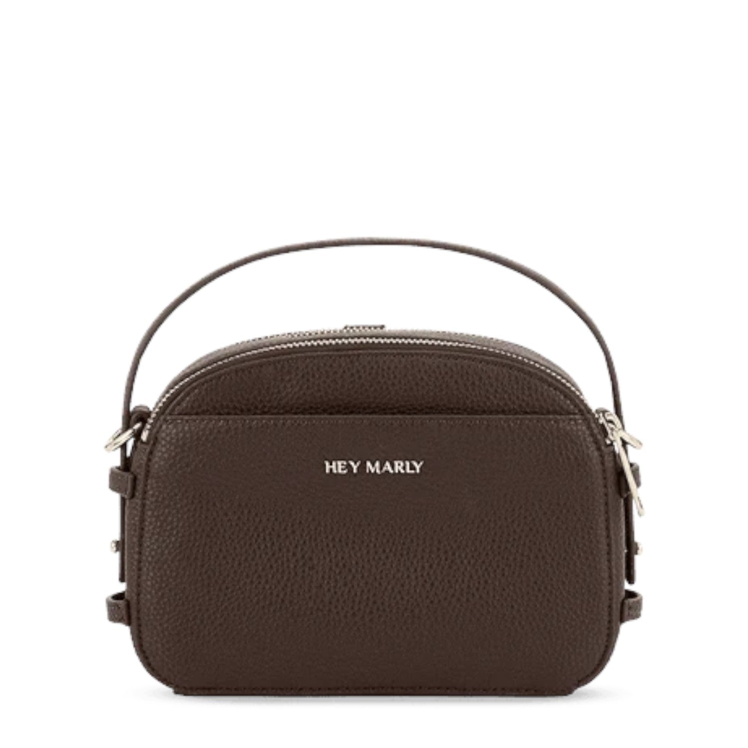 Lieblingstasche Style Mate dark brown pebbled leather crossbody bag with silver hardware and top handle