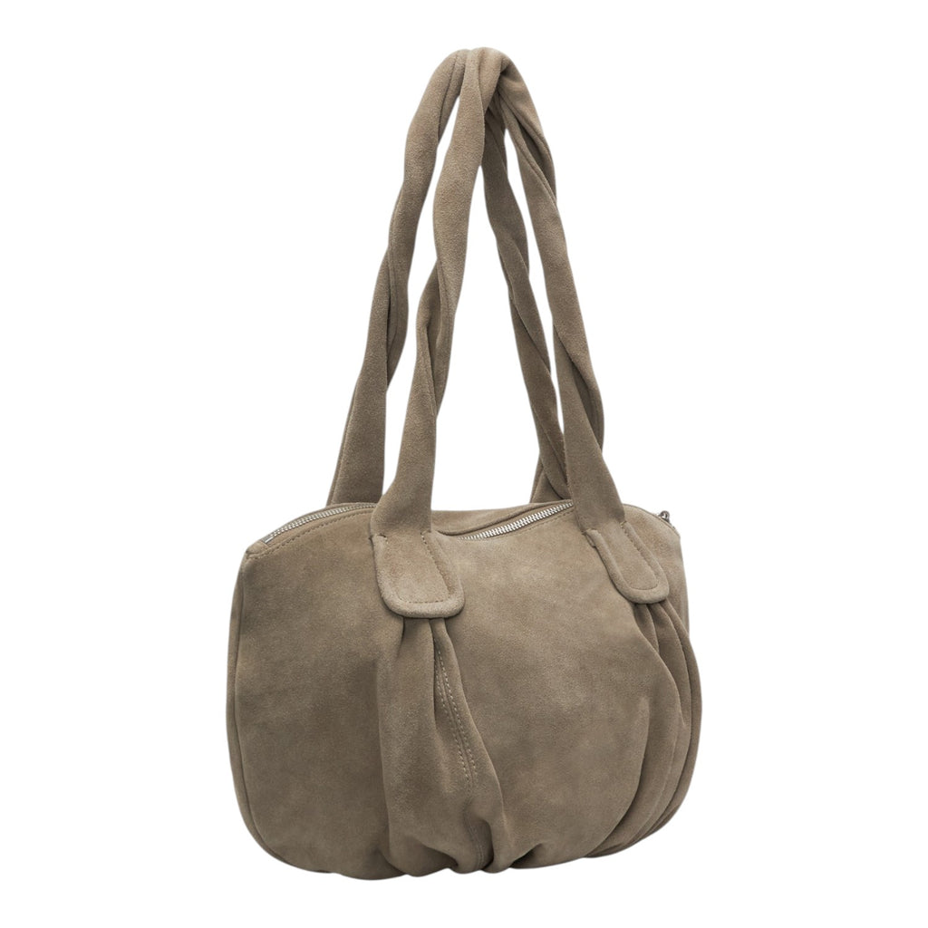 Lieblingstasche Lucy Shopper S in taupe suede leather with braided handles and a gathered design