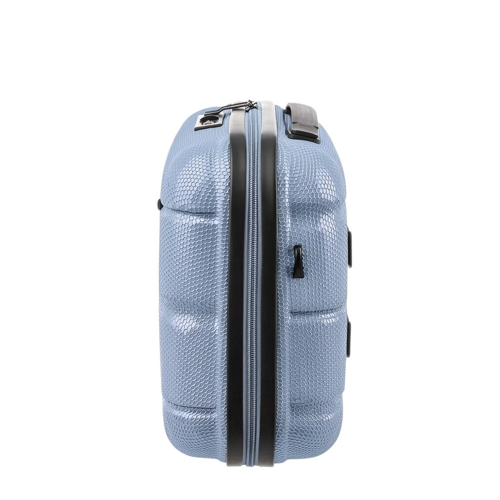 Lieblingstasche Stratosphere teal textured hard-shell beautycase with TSA lock and zipper closure.