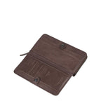 Lieblingstasche Tilda brown leather wallet opened to show card slots and snap button closure