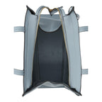 Lieblingstasche Tote L in light blue grained leather with a gold-toned zipper and open top interior view