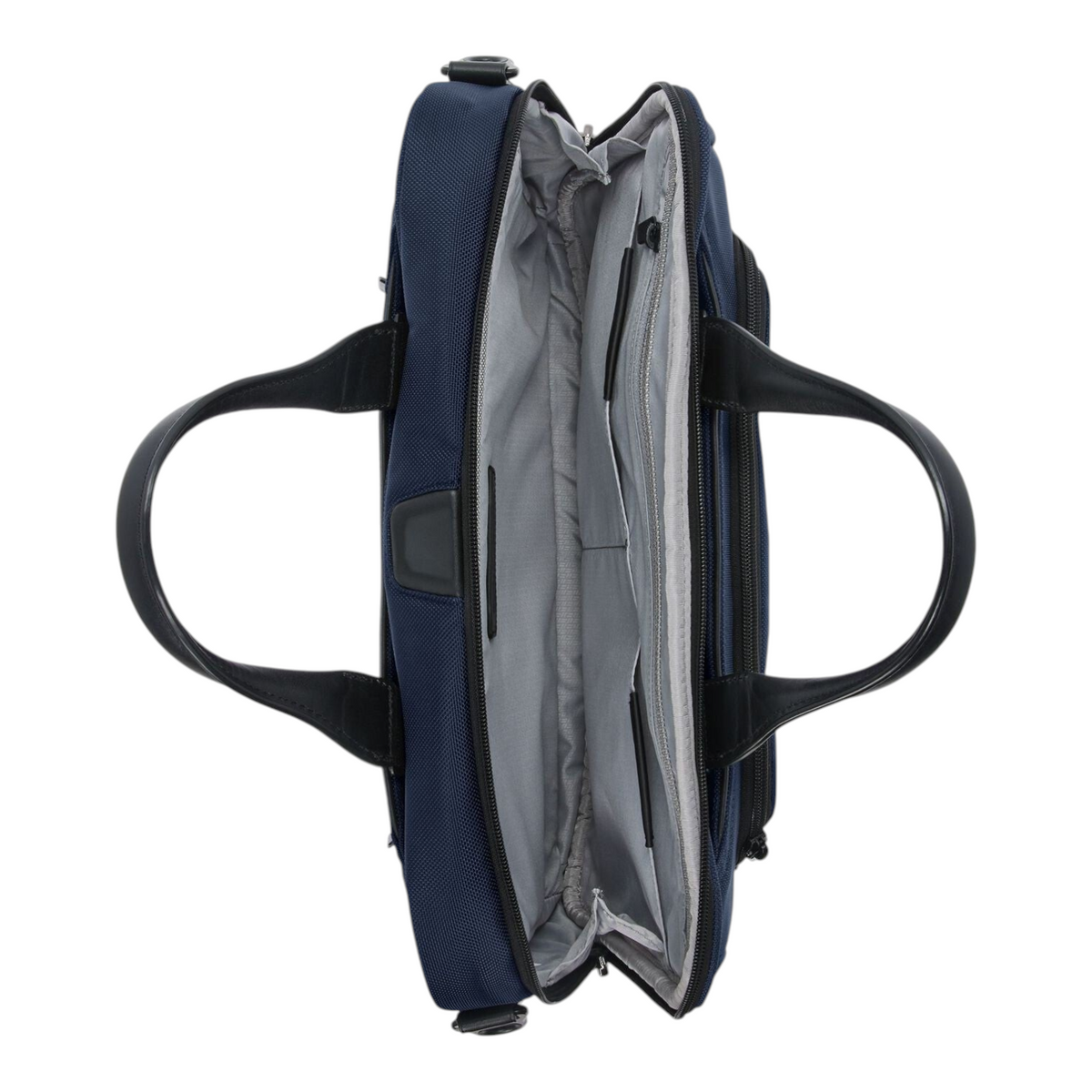 Lieblingstasche Tumi Alpha medium 15-inch navy blue briefcase with open top view and grey interior lining