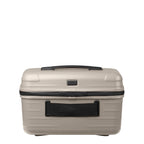 Lieblingstasche UPGRADE beautycase in a neutral beige hard-shell design with a black handle and zipper detail.