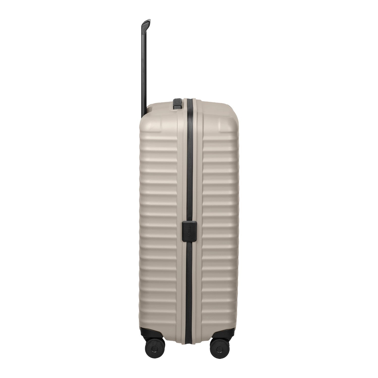 Lieblingstasche UPGRADE 4w Trolley L in beige with a ribbed hard shell design and black telescopic handle