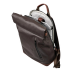 Lieblingstasche Wakayama rolltop backpack in dark brown with leather accents and a grey patterned interior lining
