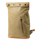 Lieblingstasche Wakayama olive green roll-top backpack with tan leather accents and front zipper pocket