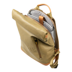 Lieblingstasche Wakayama olive green rolltop backpack with tan leather accents and internal laptop compartment