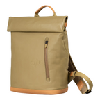 Lieblingstasche Wakayama rolltop backpack in olive green with tan leather trim and front zip pocket