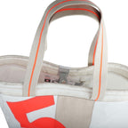 Lieblingstasche white tote bag with large orange number 5 graphic and grey straps with orange trim.
