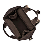 Lieblingstasche Allrounder R insulated backpack with brown interior, zip opening, and leopard print straps