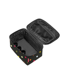 Lieblingstasche black beauty case with colorful polka dots, featuring interior mesh pockets and elastic organizers.