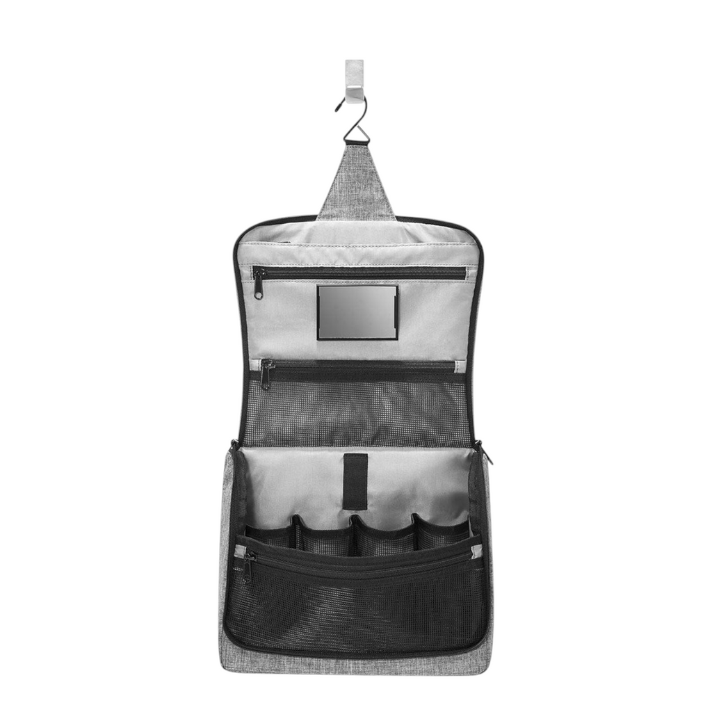 Lieblingstasche Toiletbag XL hanging toiletry bag in grey polyester with multiple mesh pockets and internal mirror