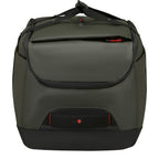 Lieblingstasche Ecodiver L duffle bag in dark green with black accents and red zipper pulls. Durable travel bag.