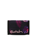 Lieblingstasche Satch wallet in black with vibrant purple and pink tropical leaf print and a velcro closure