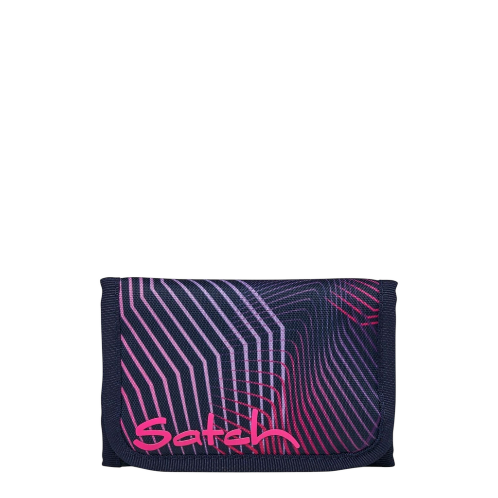 Lieblingstasche Satch wallet in dark blue and pink with geometric line pattern and front logo