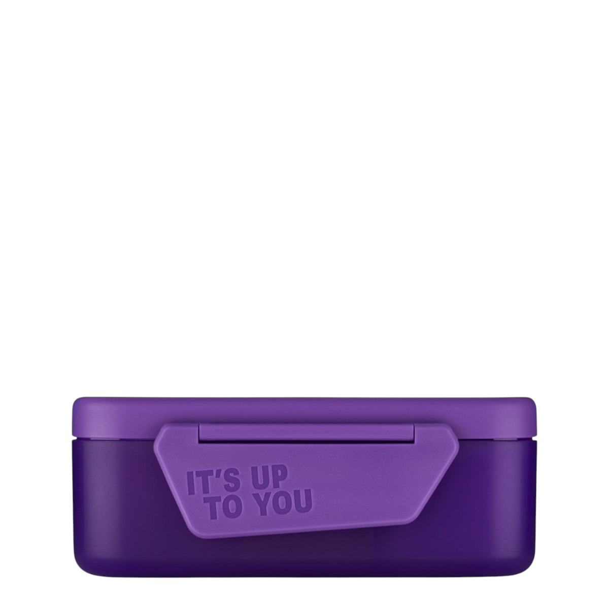 Lieblingstasche Satch purple plastic lunch box with It's Up To You embossed lid closure