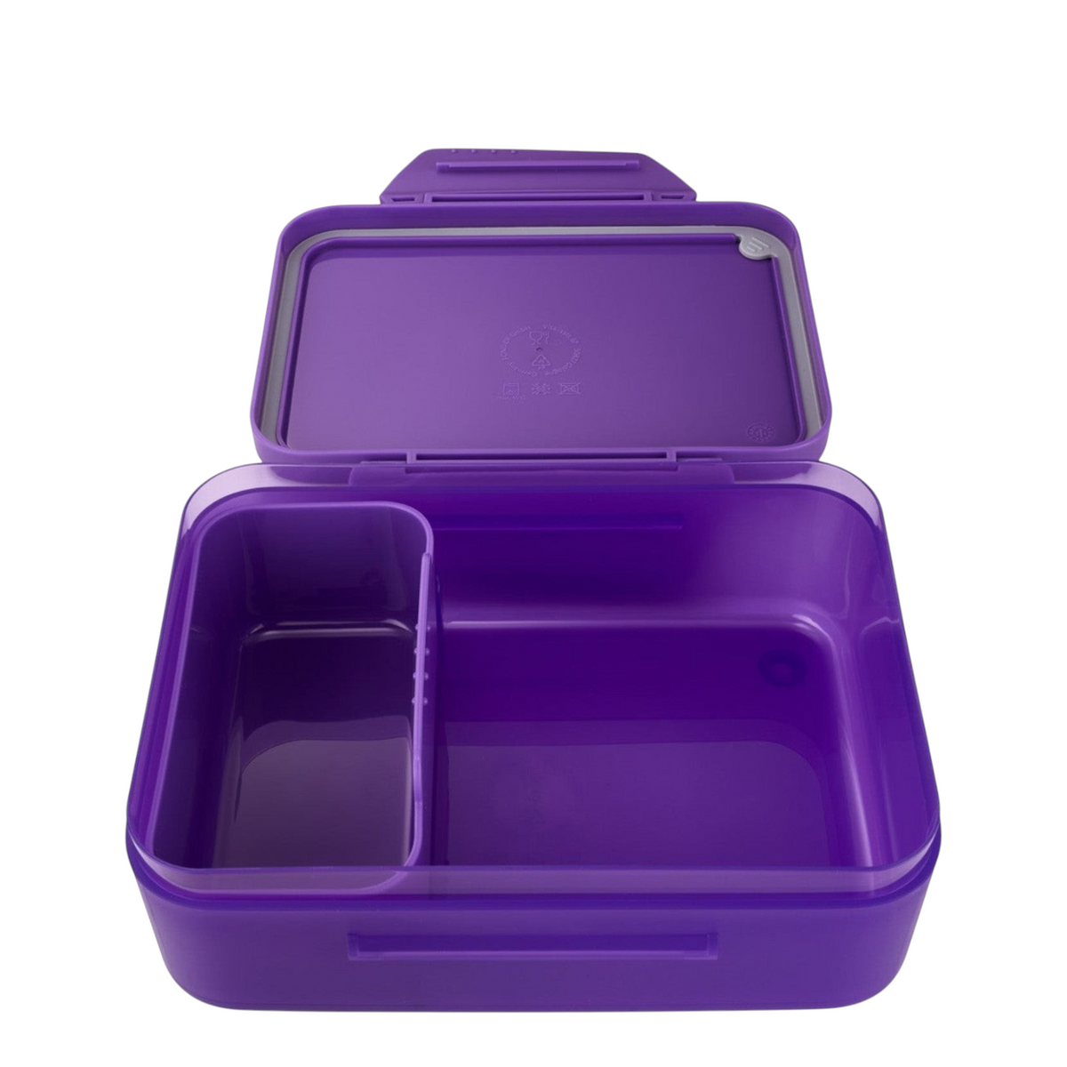 Lieblingstasche Satch purple plastic lunch box with a removable divider for organized snacks