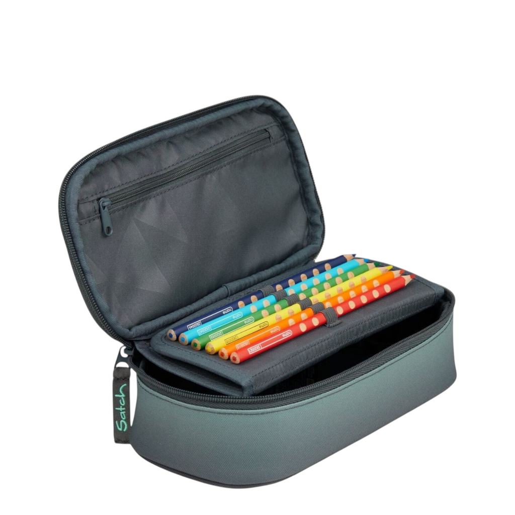 Lieblingstasche Satch pencil case in grey made from recycled PET with internal pen loops and storage compartments
