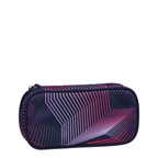 Lieblingstasche Satch pencil case in dark blue with pink and purple geometric line pattern made from recycled PET