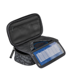 Lieblingstasche Satch pencil case in black with white graffiti print, featuring internal organizer and timetable.