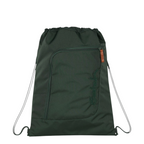 Lieblingstasche Satch drawstring sports bag in dark green with a front zip pocket and leather-look pull tab