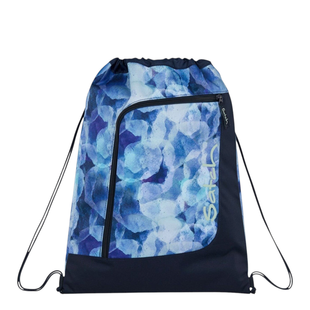 Lieblingstasche Satch drawstring sports bag in blue floral pattern with front zip pocket and black base