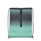 Lieblingstasche Satch drawstring sports bag in a green and grey gradient design with a black buckle strap.