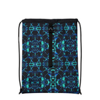 Lieblingstasche Satch drawstring sports bag in a black and blue abstract pattern with a secure front buckle strap.