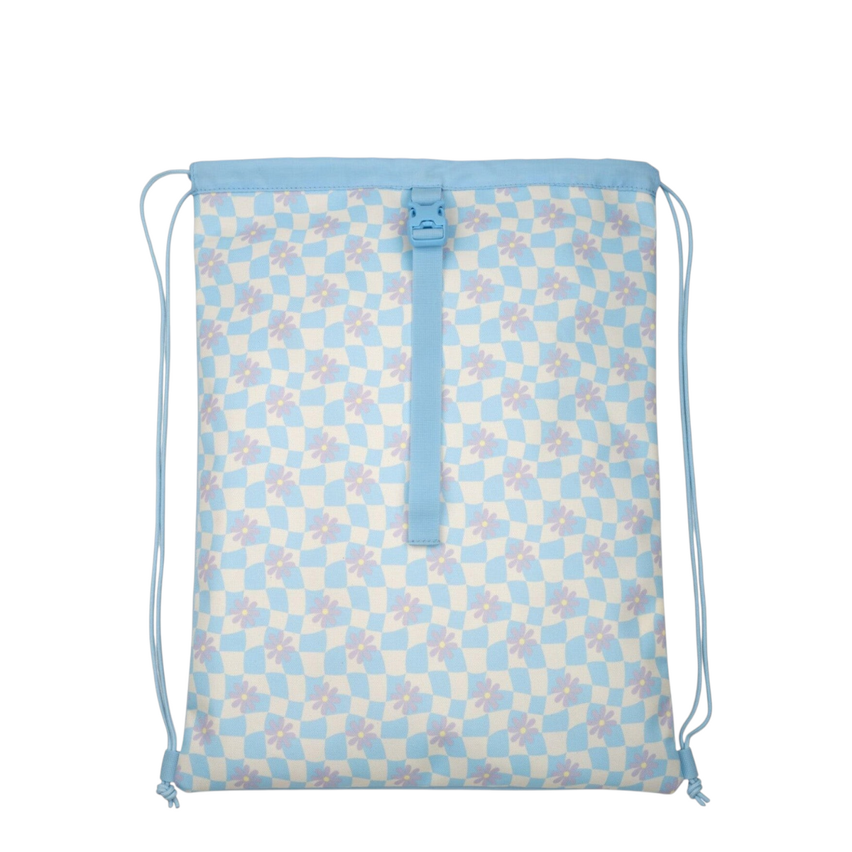 Lieblingstasche Satch drawstring sports bag in light blue and white checkered pattern with floral print