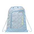 Lieblingstasche Satch drawstring sports bag in light blue with a checkered floral pattern and front zip pocket.