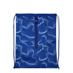 Lieblingstasche Satch blue drawstring sports bag with white abstract wave pattern and front buckle attachment