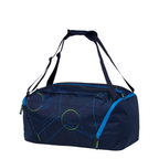 Lieblingstasche satch sports bag in navy blue with geometric green and blue patterns and a separate shoe compartment.