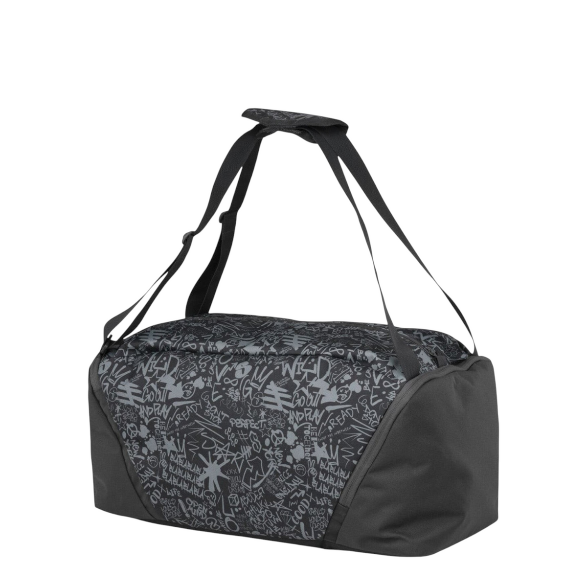 Lieblingstasche satch sports bag in black with grey graffiti print, featuring a separate shoe compartment.