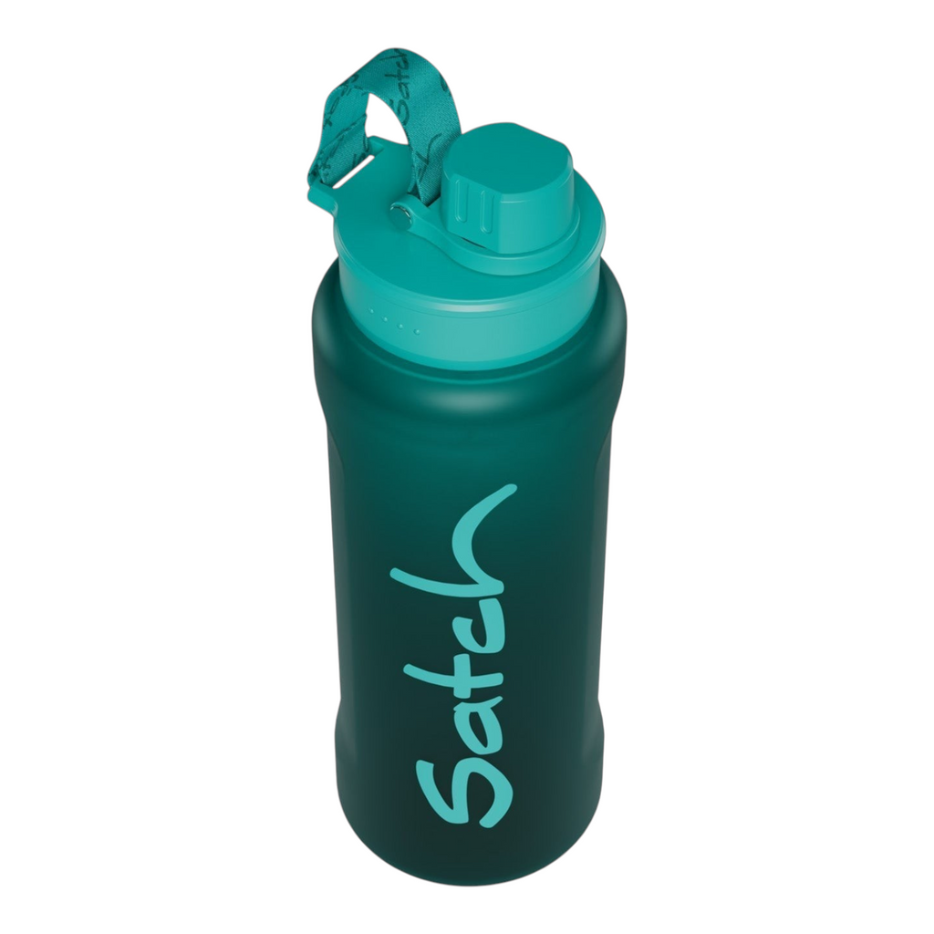 Lieblingstasche satch XL plastic water bottle in dark green with a teal cap and carrying strap