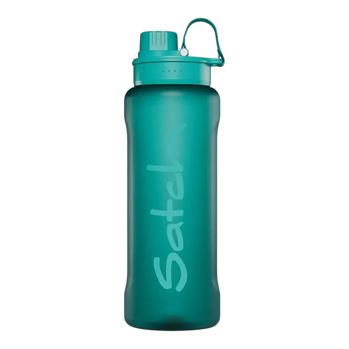 Lieblingstasche satch XL plastic water bottle in translucent teal with a secure screw cap and carry loop.