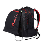 Lieblingstasche Satch black and red sports bag attached to a matching school backpack for easy transport.