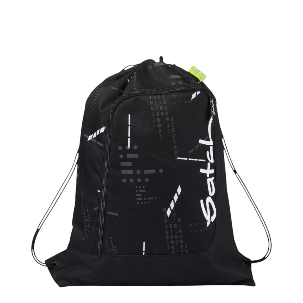 Lieblingstasche Satch black drawstring sports bag with reflective digital pattern and front zipper pocket