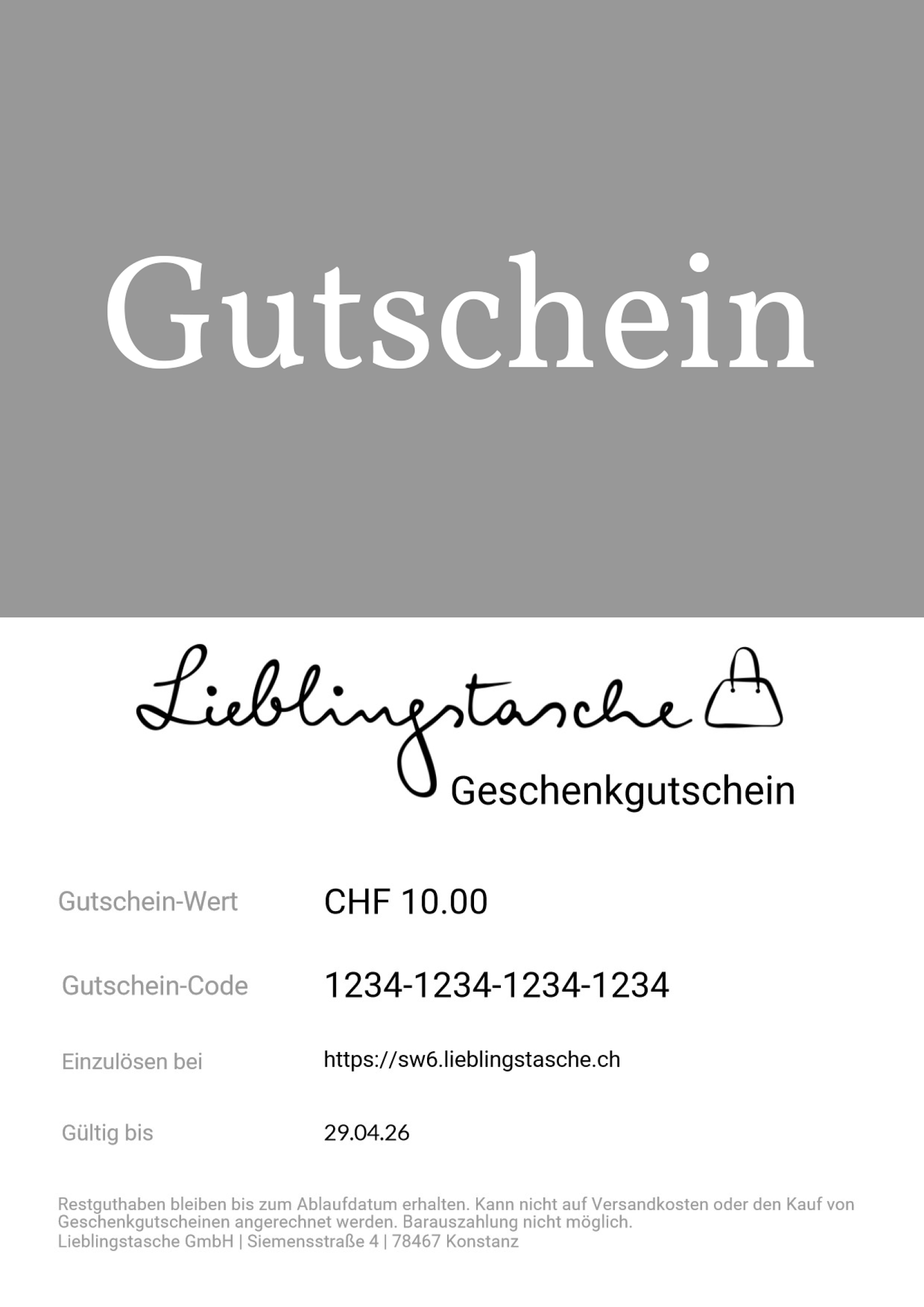 Lieblingstasche Geschenkgutschein Online Lieblingstasche Geschenkgutschein Online